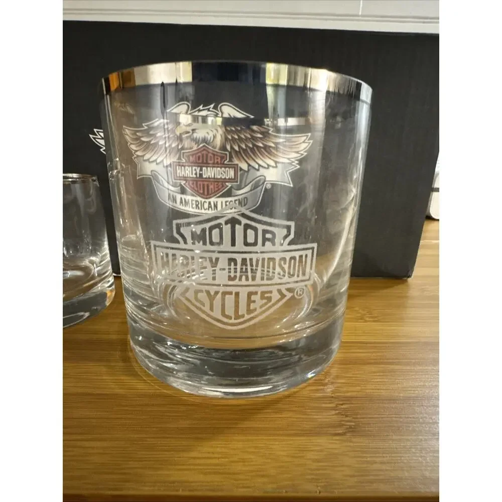 Harley Davidson 4 Cocktail Glass And Ice Bucket Set - Used In Original Box